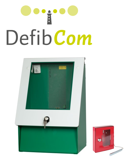 DefibCab Schutzschrank Außenbereich mit DefibCom und Zylinderschloß (Inkl. Notschlüsselkaste)