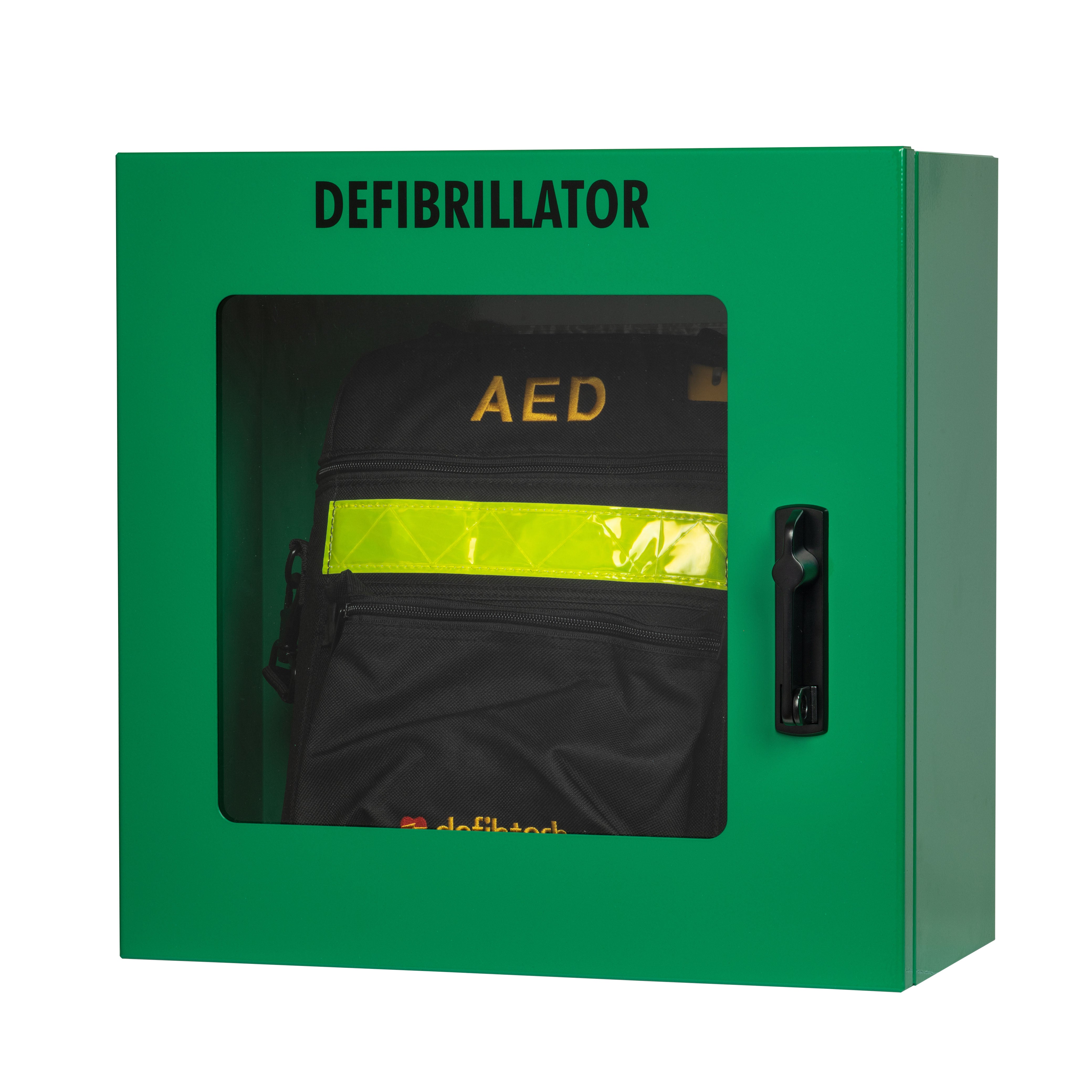 Defibtech AED Schutzschrank grün, Stahlblech, mit Alarm inkl. Notfalltafel