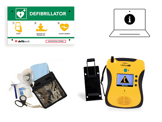 Kombipaket: Lifeline VIEW Auto AED, Wandhalterung, Notfalltafel und Safeset